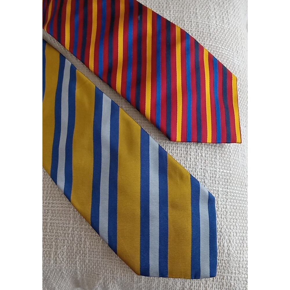2 Allea Milano Silk Neck Ties Gold Stripe & Red Stripe 3.75 X 58